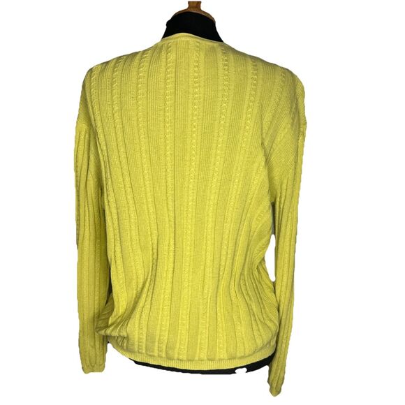 Vintage Belford Womans Yelllow Cable Knit Cardigan Sweater Medium Cotton Classic - Picture 5 of 8